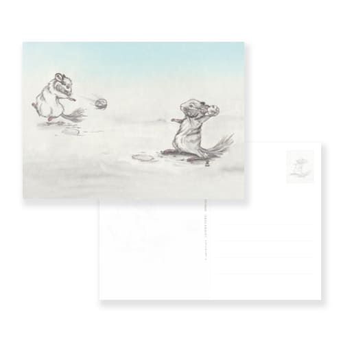 Winterkarte Chinchilla Schneeballschlacht DIN A6 von camarocaro